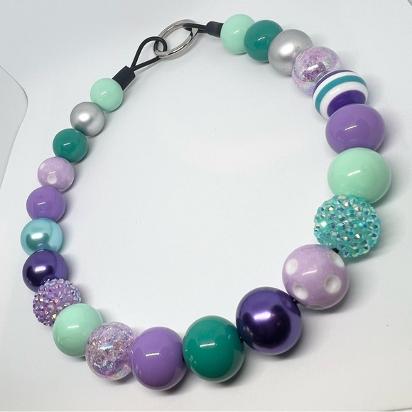 Mermaid Sparkle Beaded Dog Collar Necklace Size Medium/Large Purple & Teal Green - Picture 6 of 10